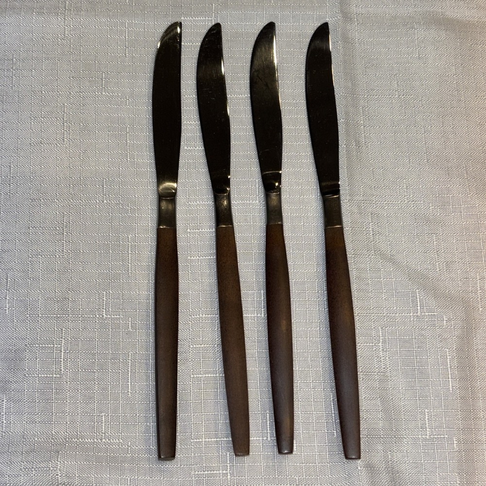 4 MCM Forks Ekco Eterna Canoe Muffin Forged Stainless Flatware Faux Wood Handle